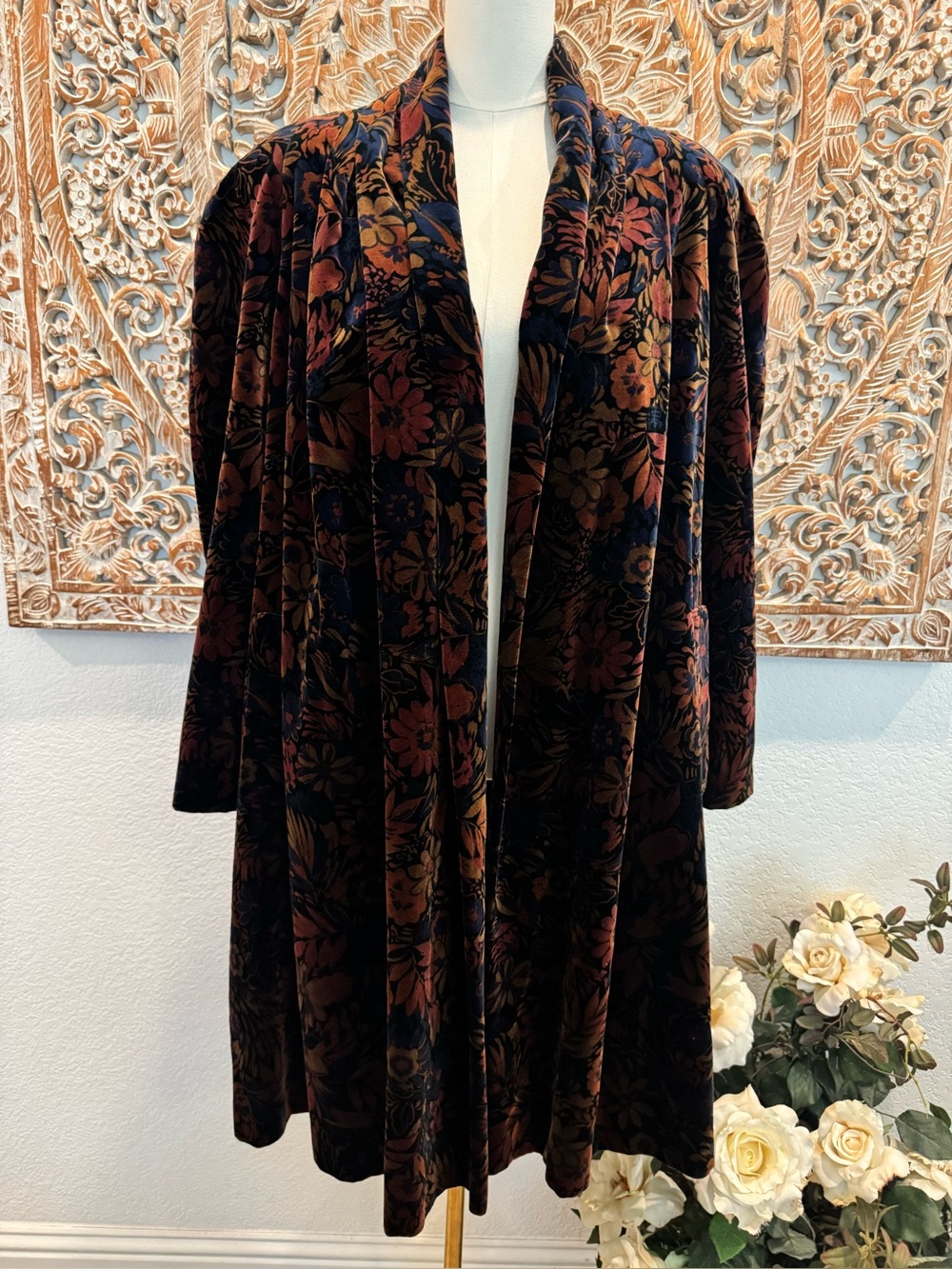 Portrait x de Ball 100% Cotton Velvet Open Front Floral Opera Jacket Made in USA - Picture 2 of 16
